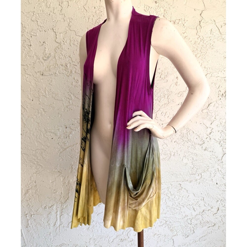 ART OF CLOTH Vest Jacket Tie Dye Stretch Jersey Art to Wear Lagenlook Size S